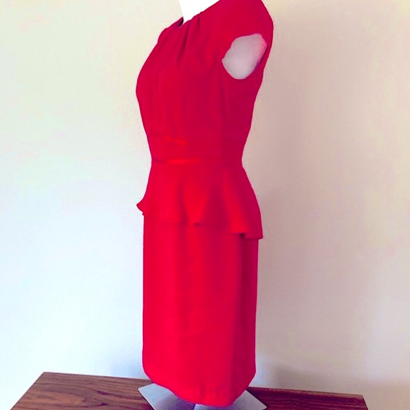 ✨NWT✨Classic Peplum Waist Red Dress w Pencil Skirt & Cap-Sleeves 🏷️by Muse - Picture 4 of 16